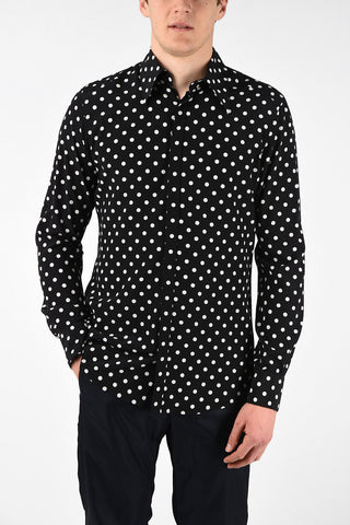 Stretch Silk Polka Dot MARTINI Shirt with Hidden Closure