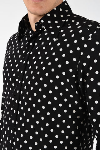 Stretch Silk Polka Dot MARTINI Shirt with Hidden Closure