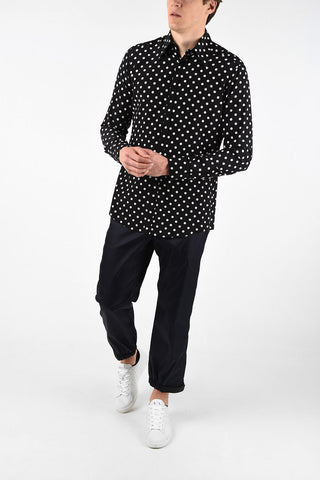 Stretch Silk Polka Dot MARTINI Shirt with Hidden Closure