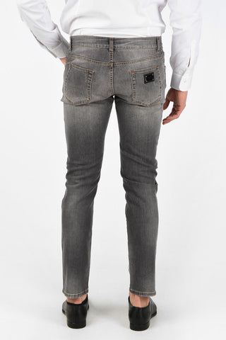Distressed Slim Fit Jeans with Monogram Jewel Embroidery 17 Cm