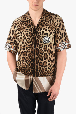 Camicia a Maniche corte in Seta Animalier con Patch Monogram