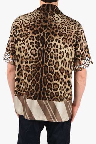Camicia a Maniche corte in Seta Animalier con Patch Monogram