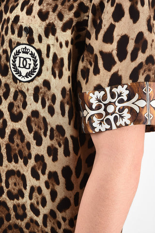 Camicia a Maniche corte in Seta Animalier con Patch Monogram