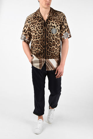 Camicia a Maniche corte in Seta Animalier con Patch Monogram