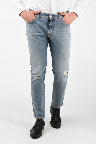 Jeans Slim Fit Distressed in Cotone Stretch 17 Cm