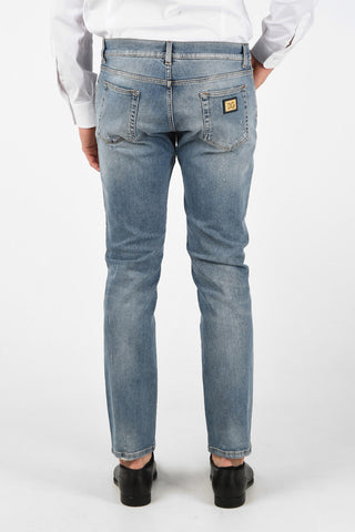 Jeans Slim Fit Distressed in Cotone Stretch 17 Cm