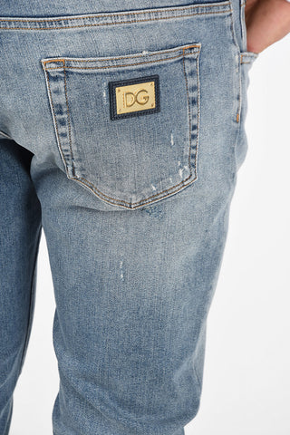 Jeans Slim Fit Distressed in Cotone Stretch 17 Cm