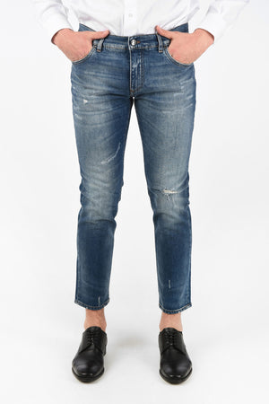 Jeans Skinny Fit Distressed con Tasche Ricamate 