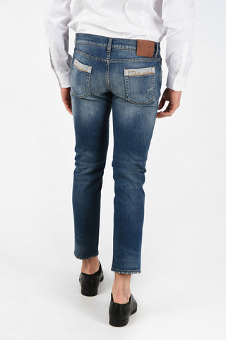 Distressed Skinny Fit Jeans with Emboidered Pockets