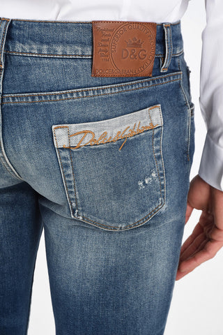Distressed Skinny Fit Jeans with Emboidered Pockets