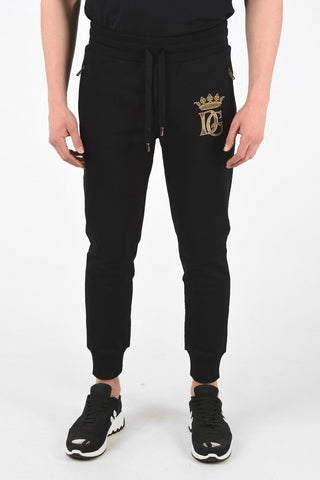 Stretch Cotton Joggers with Monogram Embroidery 