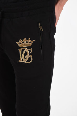 Stretch Cotton Joggers with Monogram Embroidery 