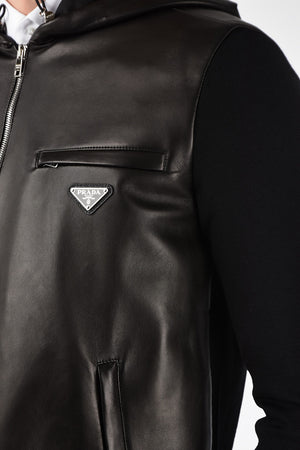 Leather Jacket with Hood 