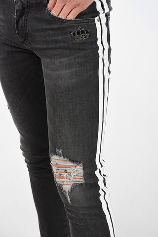 Distressed Skinny Fit Jeans with Side Band 16 Cm