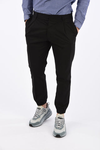 single pleat trousers with elastic ankle band