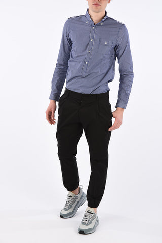 single pleat trousers with elastic ankle band