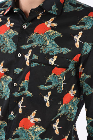 printed shirt with club collar