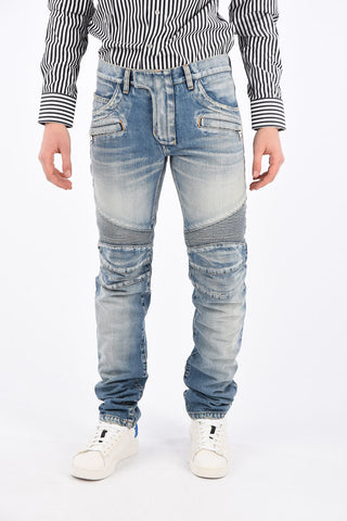 18cm denim stone washed biker jeans