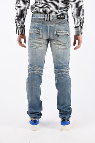 18cm denim stone washed biker jeans