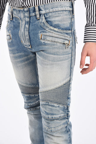 18cm denim stone washed biker jeans