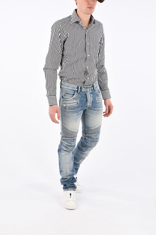 18cm denim stone washed biker jeans