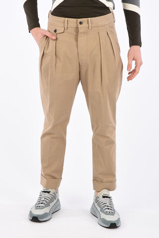 stretch cotton double pleat trousers