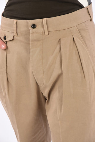 stretch cotton double pleat trousers