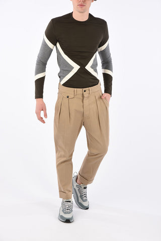 stretch cotton double pleat trousers