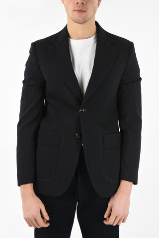 MM14 Pinstriped Center Vent 2 Buttons Blazer