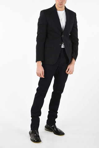 MM14 Pinstriped Center Vent 2 Buttons Blazer