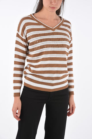 sequined and rhinestone embellished v-neck sweater