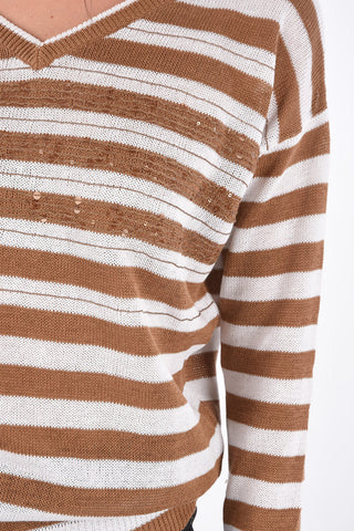 sequined and rhinestone embellished v-neck sweater