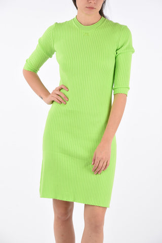 vestito attillato a costine manica ¾
