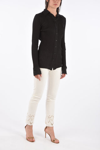 Cardigan Slim Fit a Costine in Seta 