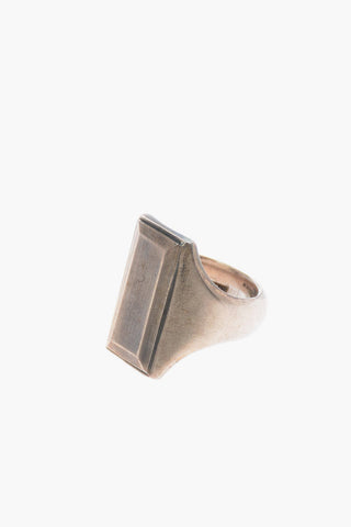 Silver geometric cut band ring
