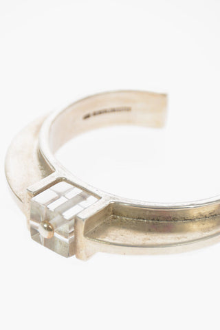 Silver Cuff Bracelet with Quartz Detail