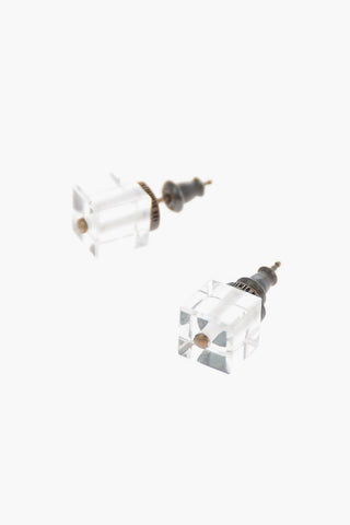 Silver Quartz Cube Earrings