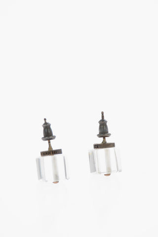Silver Quartz Cube Earrings