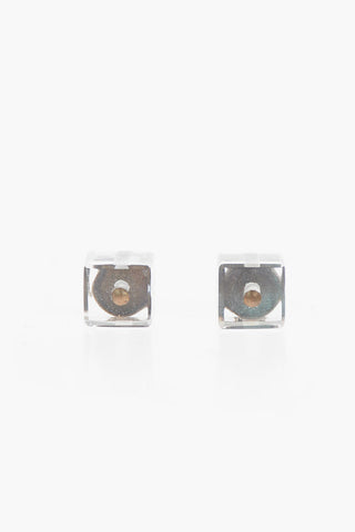 Silver Quartz Cube Earrings