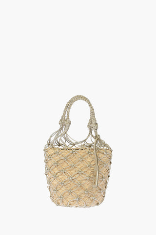 Metallic Leather and Rafia Bucket bag With Removable Shoulder Strap