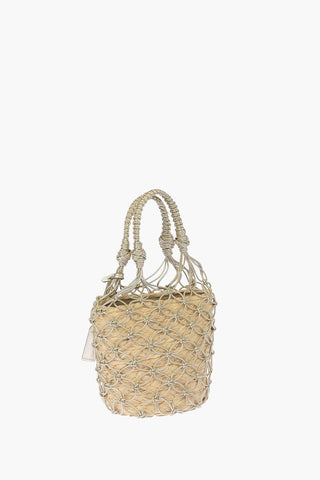 Metallic Leather and Rafia Bucket bag With Removable Shoulder Strap