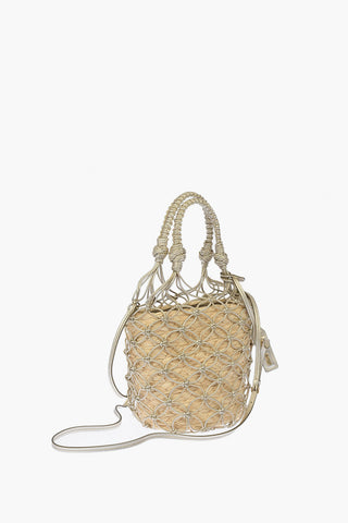 Metallic Leather and Rafia Bucket bag With Removable Shoulder Strap