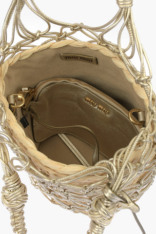 Metallic Leather and Rafia Bucket bag With Removable Shoulder Strap