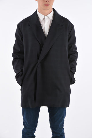 Checked Virgin Wool Peak Lapel Trench
