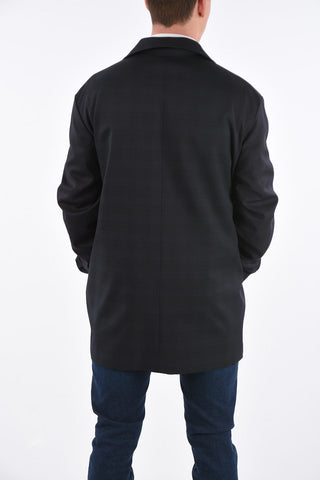 Checked Virgin Wool Peak Lapel Trench