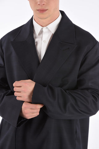 Checked Virgin Wool Peak Lapel Trench
