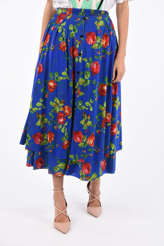floral-print drawstring waist asymmetrical skirt