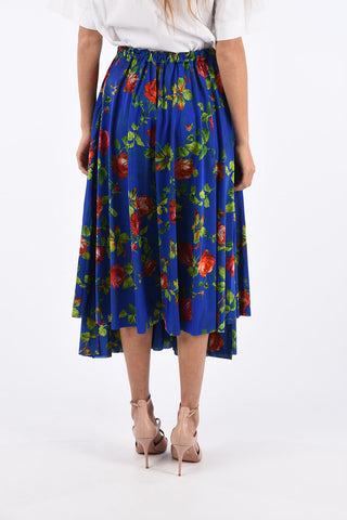 floral-print drawstring waist asymmetrical skirt