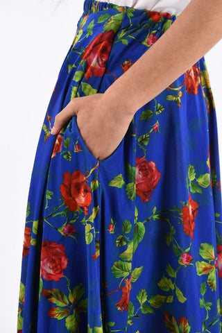 floral-print drawstring waist asymmetrical skirt