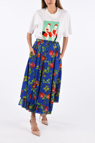 floral-print drawstring waist asymmetrical skirt